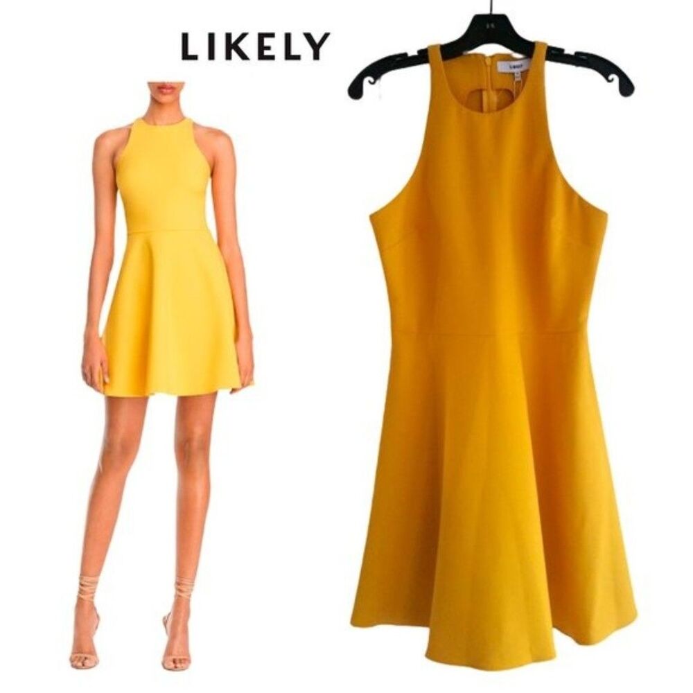 LIKELY NEW Y2K Dopamine Baddie Racerback Fitted Fit-n-Flare Halter Dress 8